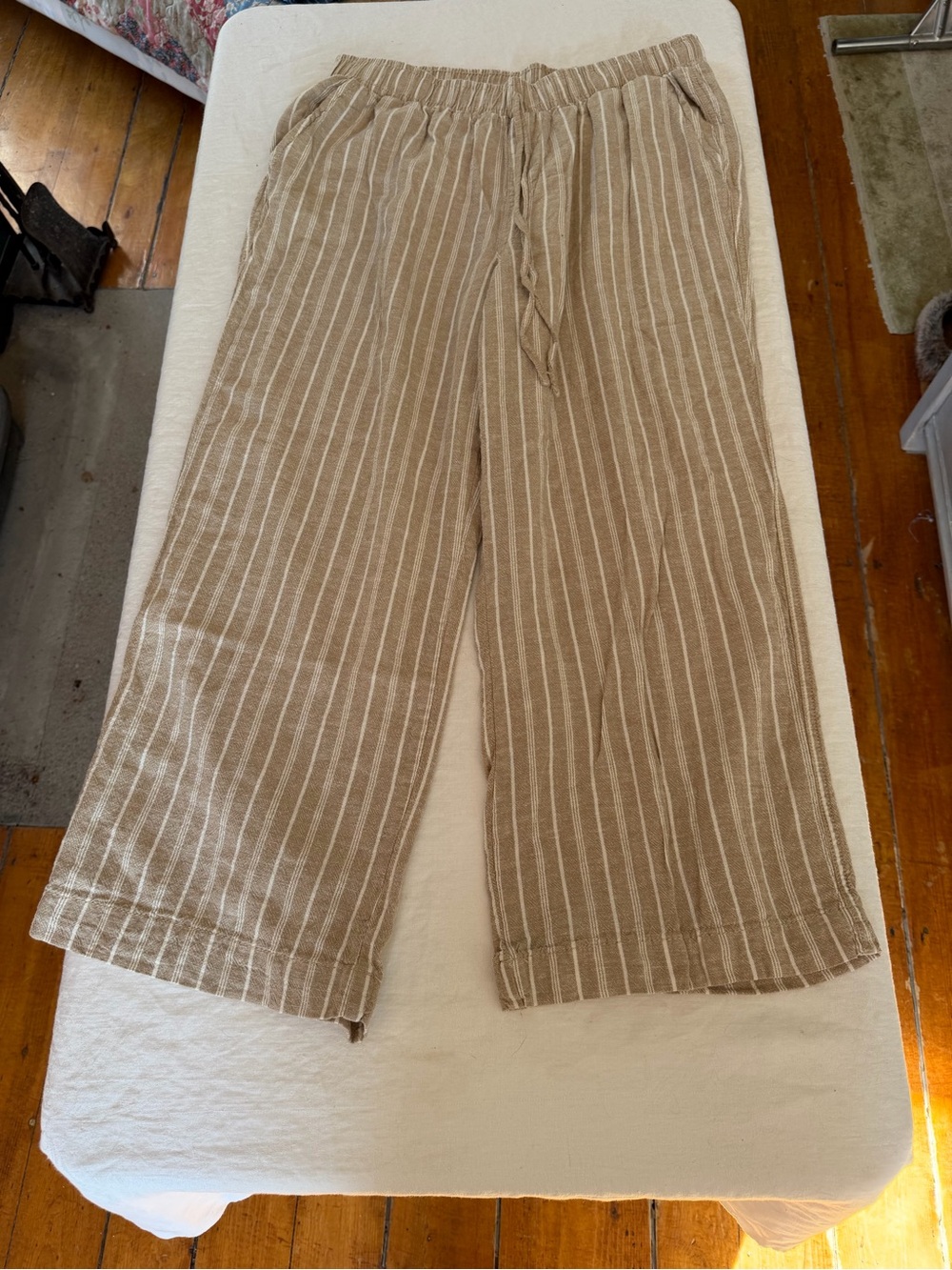 Briggs Ladies Comfort Stretch Waistband Linen Blend Wide Leg Striped Pants XL